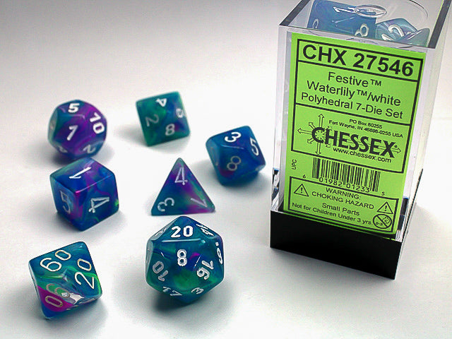 Chessex 7-Die set - Festive - Waterlily/white