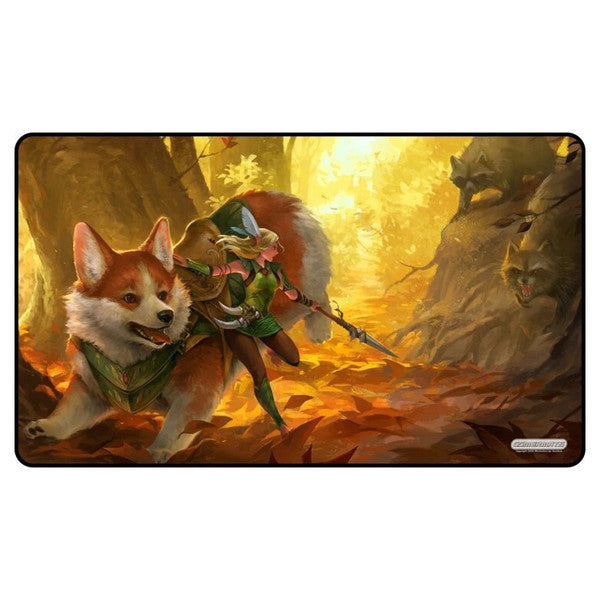 GameHead Corgi and Elf Black Stitched Playmat