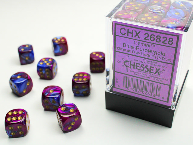 Chessex 12mm D6 Dice - Gemini - Blue-Purple/Gold