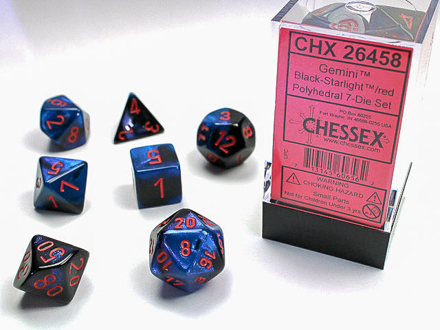 Chessex 7-Die set - Gemini - Black-Starlight/red