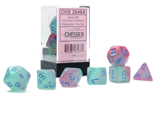 Chessex 7-Die Set - Gemini Luminary - Gel Green-Pink/blue