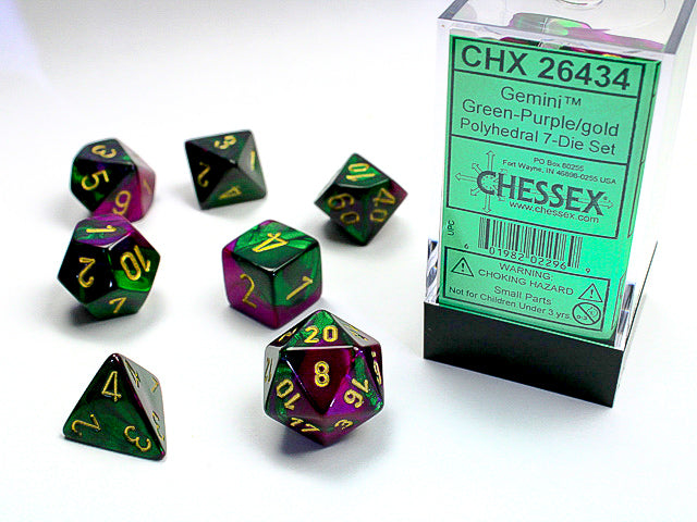 Chessex 7-Die set - Gemini - Green-Purple/gold