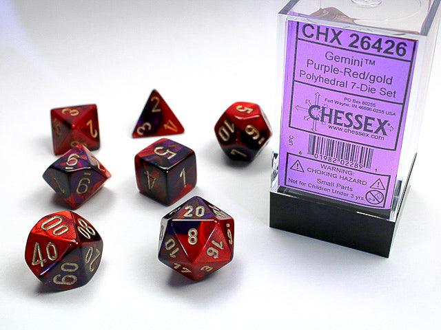 Chessex 7-Die set - Gemini - Purple-Red/gold