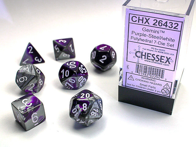 Chessex 7-Die set - Gemini - Purple-Steel/white