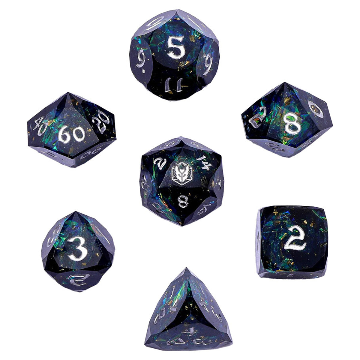 Hymgho Premium Gaming Captured Magic Luster Cut Resin 7 Dice Set Dice - Starry Night Silver