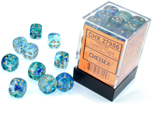 Chessex 12mm D6 Dice - Nebula Luminary - Oceanic/Gold