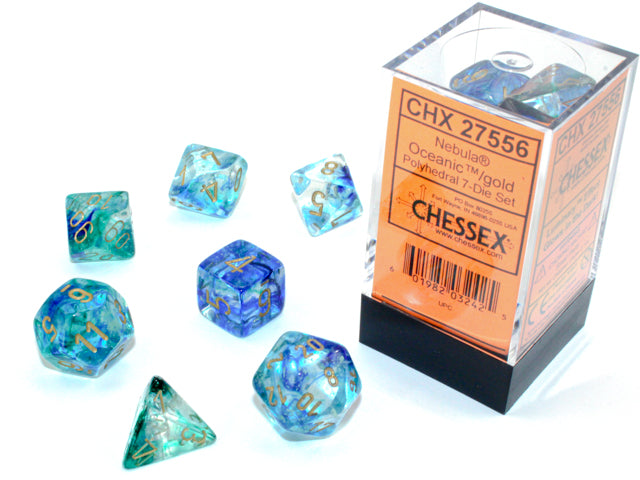 Chessex 7-Die set - Nebula Luminary - Oceanic/gold
