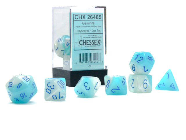 Chessex 7-Die Set - Gemini Luminary - Pearl Turquoise-White/blue