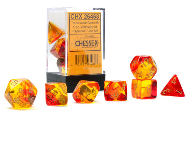 Chessex 7-Die Set - Gemini Translucent - Red-Yellow/Gold