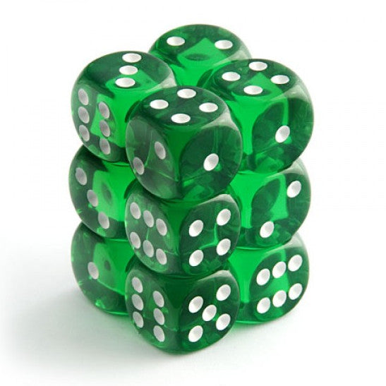 Chessex 16MM D6 Dice - Translucent - Green/white