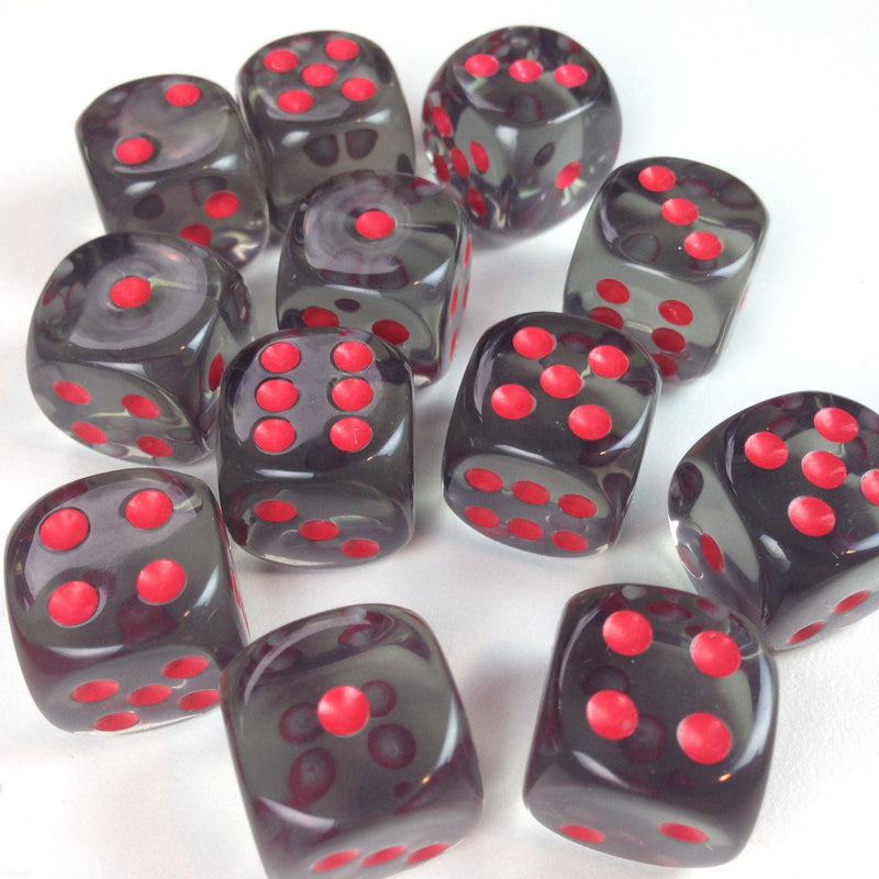 Chessex 16MM D6 Dice - Translucent - Smoke/red