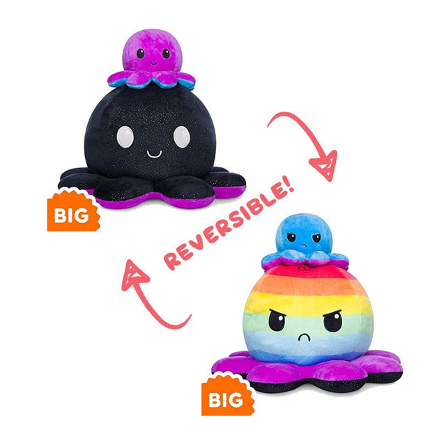 Teeturtle Big Reversible Octopus: Black Sparkle and Angry Rainbow Stripes