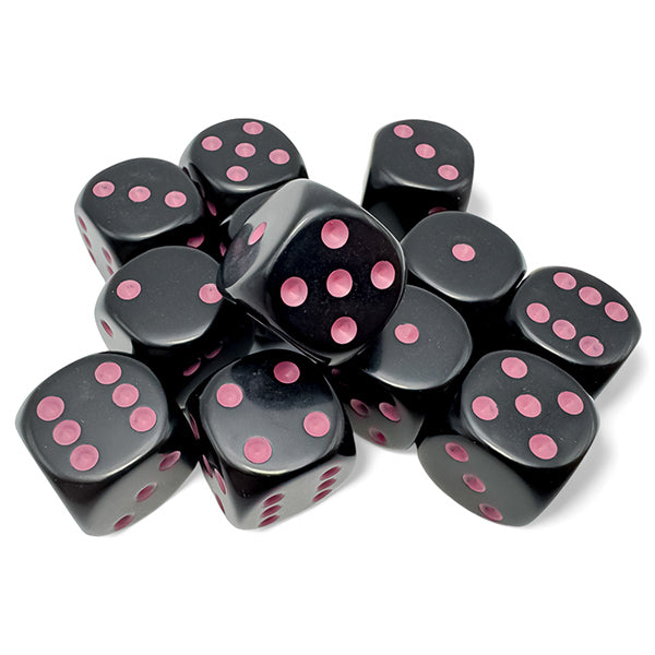 Chessex 16MM D6 Dice - Opaque - Black/Pink