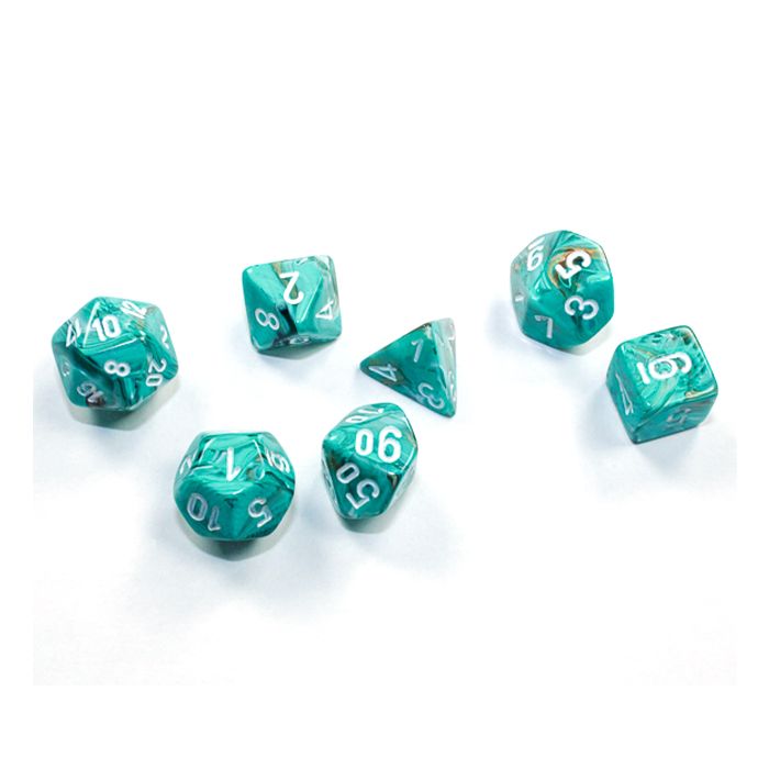 Chessex MINI 7-Die Set - Marble - Oxi-Copper/White