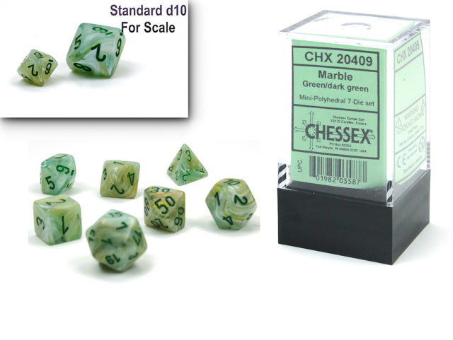 Chessex MINI 7-Die Set - Marble - Green/Dark Green