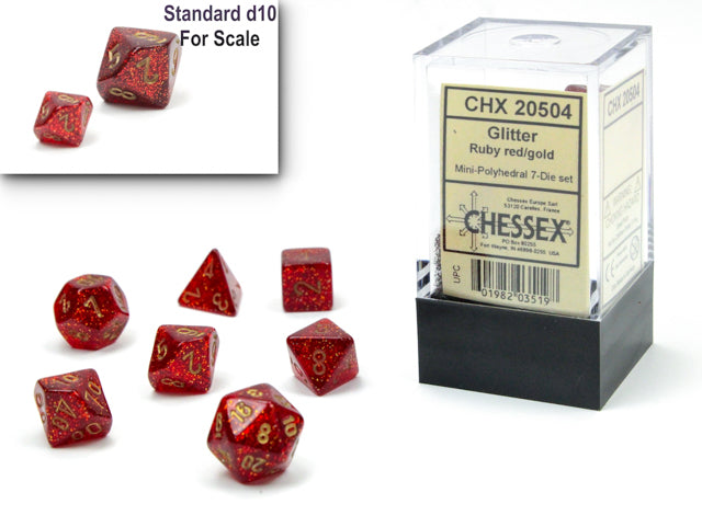 Chessex MINI 7-Die Set - Glitter - Ruby Red/Gold