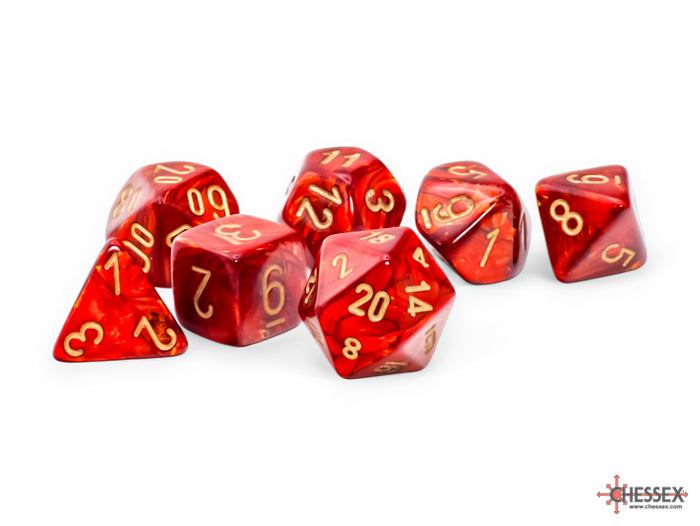 Chessex 7-Die Set - Scarab Mega-hedral - Scarlet/Gold