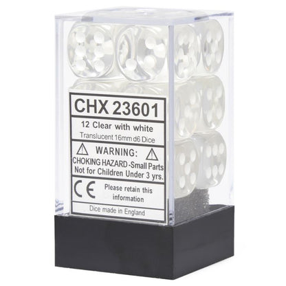 Chessex 16MM D6 Dice - Translucent - Clear/White