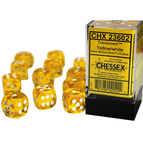 Chessex 16MM D6 Dice - Translucent - Yellow/White