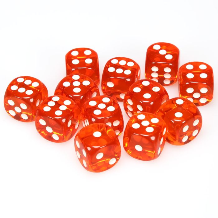 Chessex 16MM D6 Dice - Translucent - Orange/White