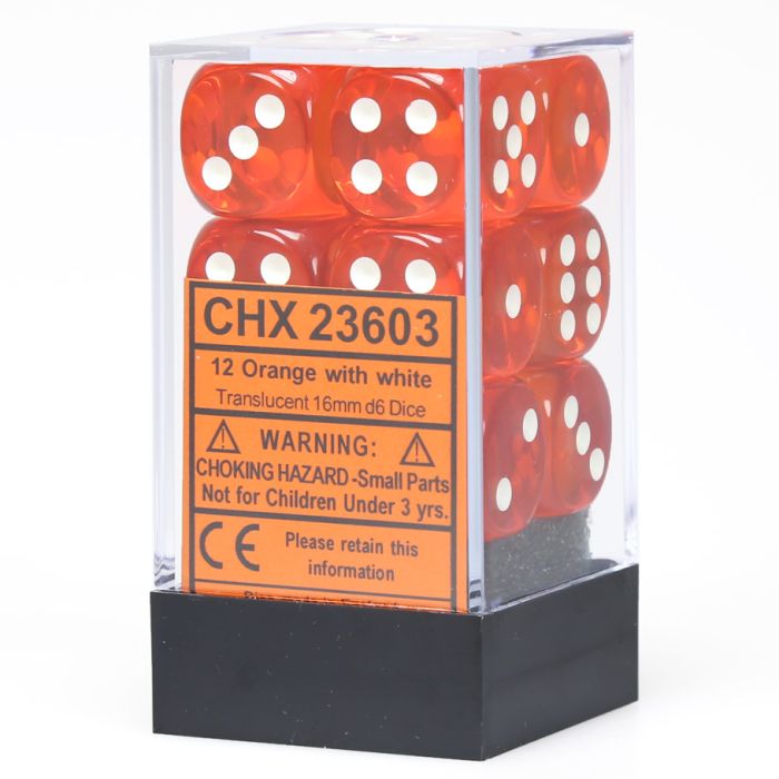 Chessex 16MM D6 Dice - Translucent - Orange/White