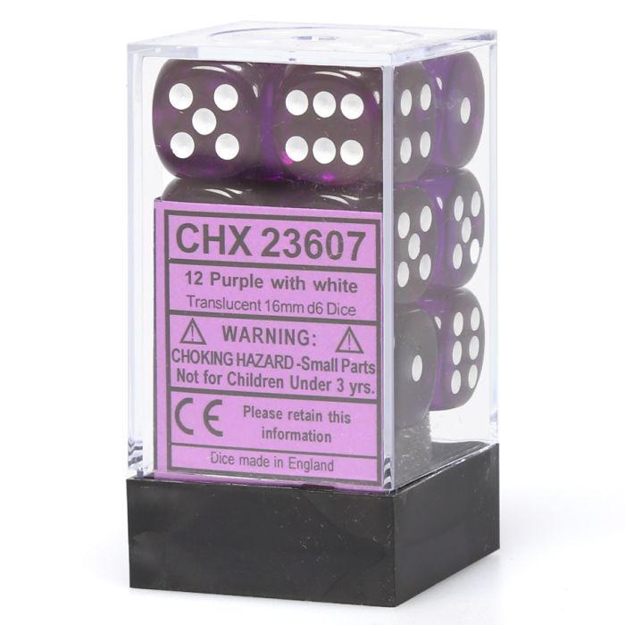 Chessex 16MM D6 Dice - Translucent - Purple/White