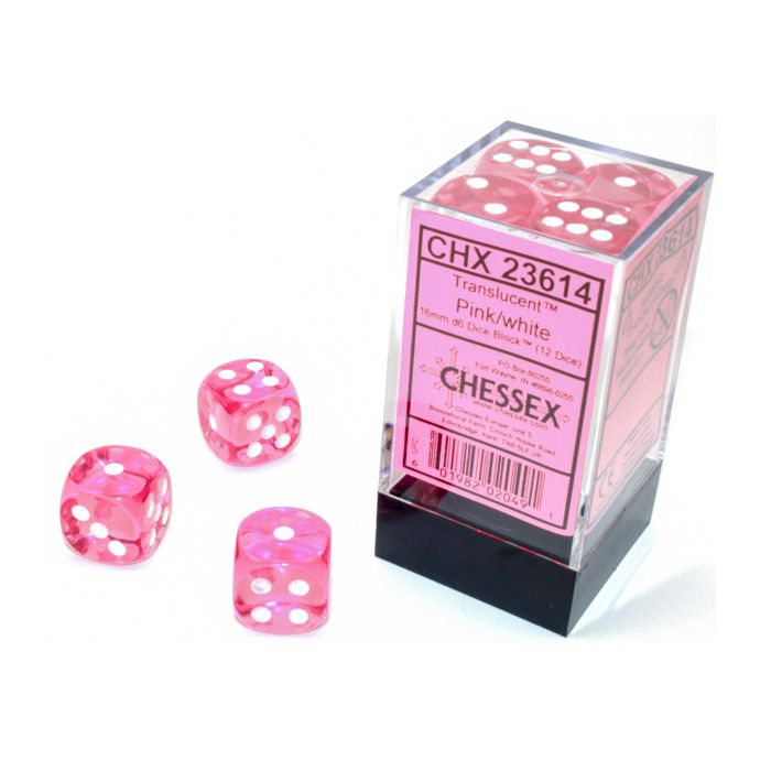 Chessex 16MM D6 Dice - Translucent - Pink/White