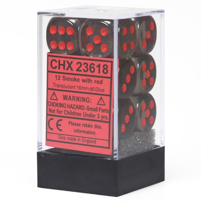 Chessex 16MM D6 Dice - Translucent - Smoke/Red