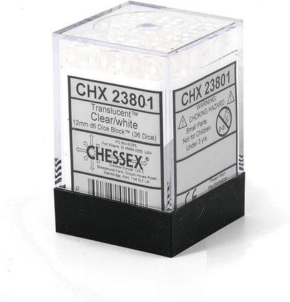 Chessex 12MM D6 Dice - Translucent - Clear/White