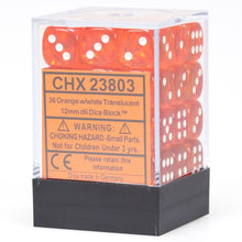 Chessex 12MM D6 Dice - Translucent - Orange/White