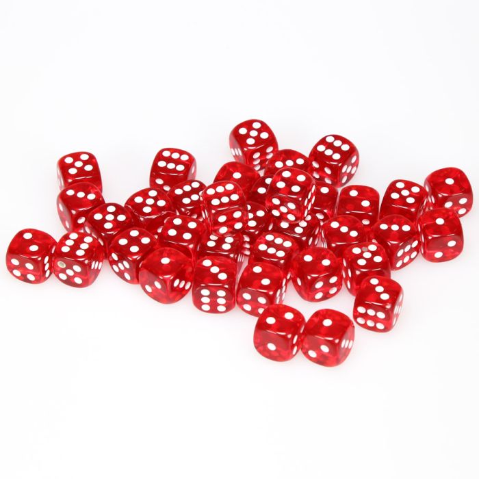 Chessex 12MM D6 Dice - Translucent - Red/White