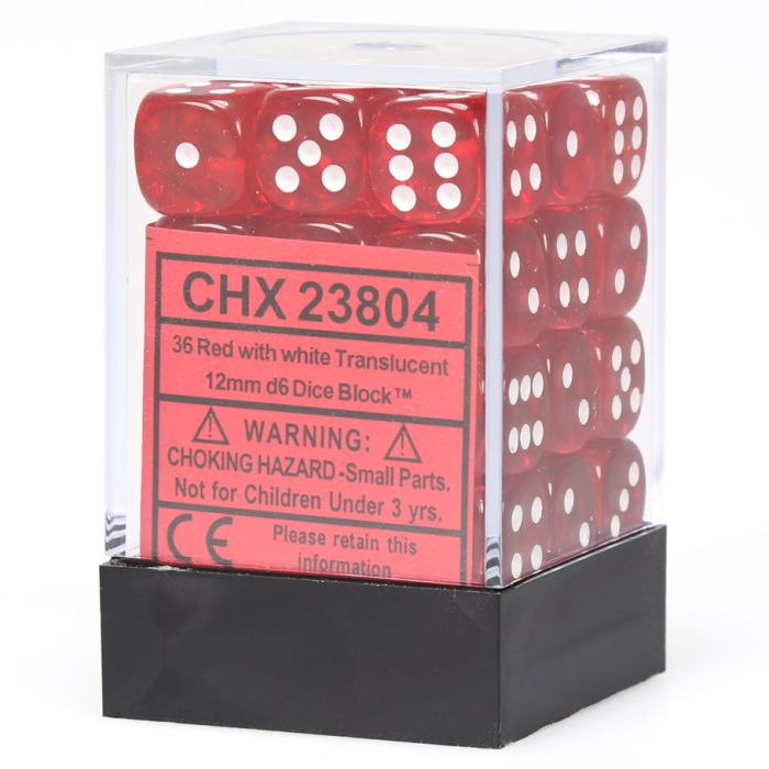 Chessex 12MM D6 Dice - Translucent - Red/White