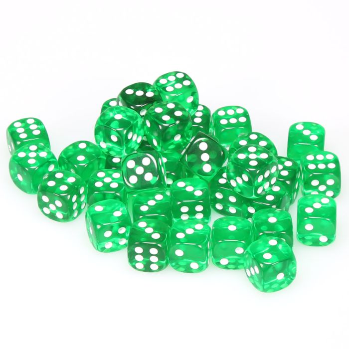 Chessex 12MM D6 Dice - Translucent - Green/White