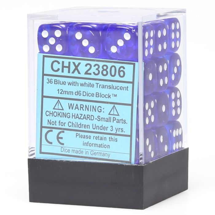 Chessex 12MM D6 Dice - Translucent - Blue/White