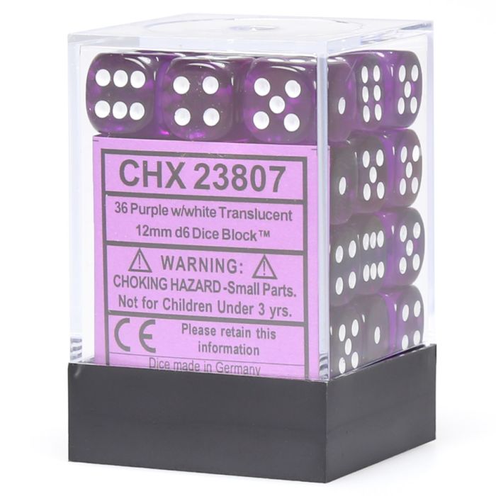 Chessex 12MM D6 Dice - Translucent - Purple/White