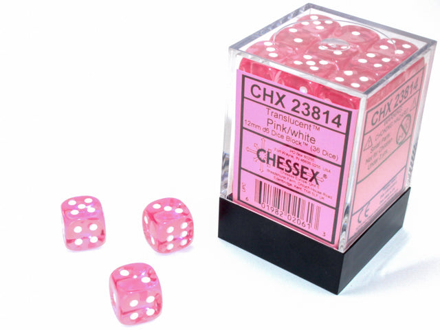 Chessex 12MM D6 Dice - Translucent - Pink/White