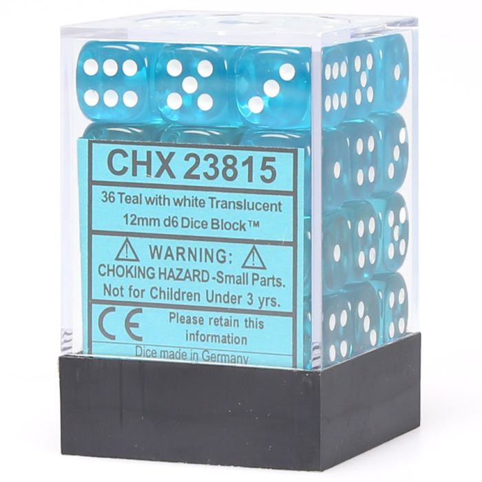 Chessex 12MM D6 Dice - Translucent - Teal/White