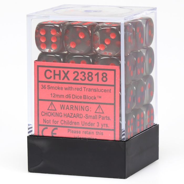 Chessex 12MM D6 Dice - Translucent - Smoke/Red