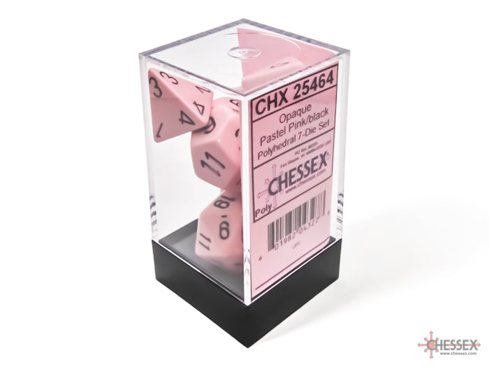Chessex 7-Die set - Opaque - Pastel Pink / Black