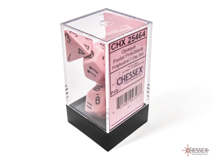 Chessex 7-Die set - Opaque - Pastel Pink/Black