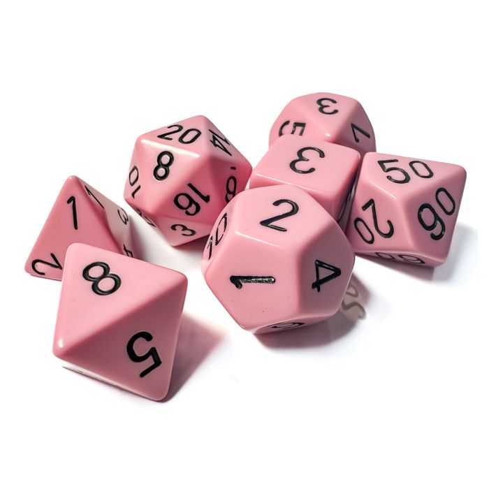 Chessex 7-Die Set - Opaque - Pastel Pink/Black