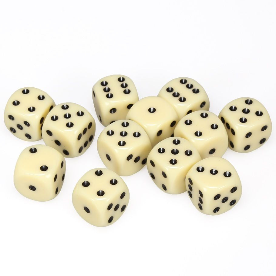 Chessex 16MM D6 Dice - Opaque - Ivory/Black