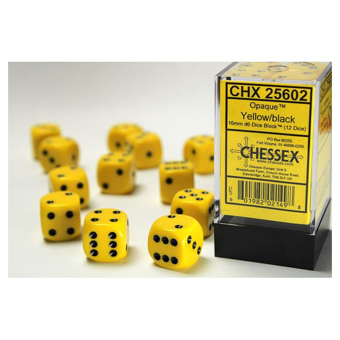 Chessex 16MM D6 Dice - Opaque - Yellow/Black