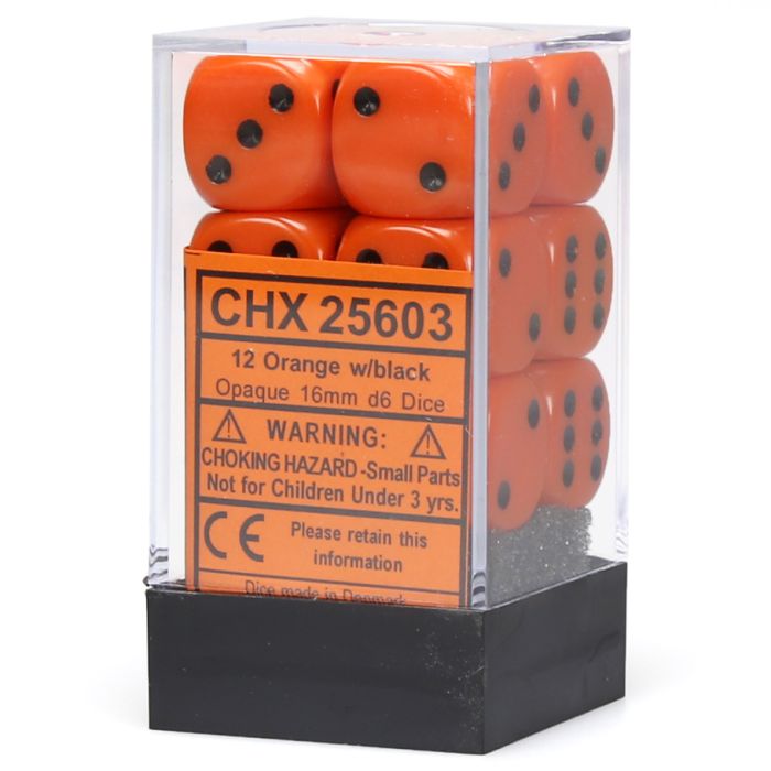 Chessex 16MM D6 Dice - Opaque - Orange/Black