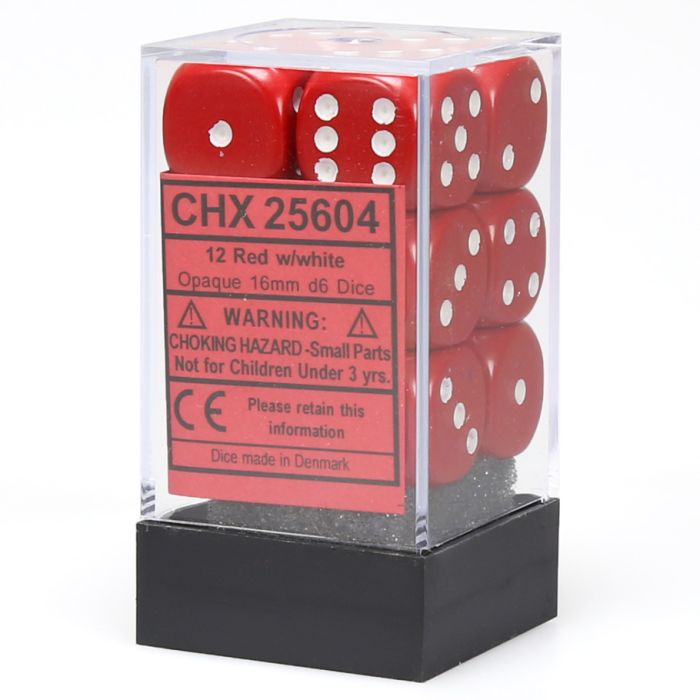 Chessex 16MM D6 Dice - Opaque - Red/White