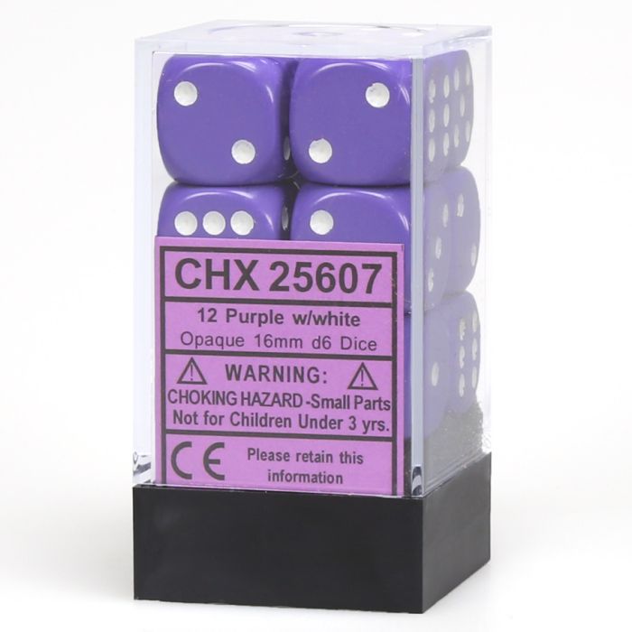 Chessex 16MM D6 Dice - Opaque - Purple/White