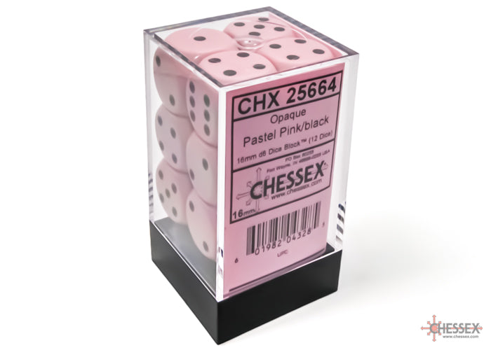 Chessex 16MM D6 Dice - Opaque - Pastel Pink / Black