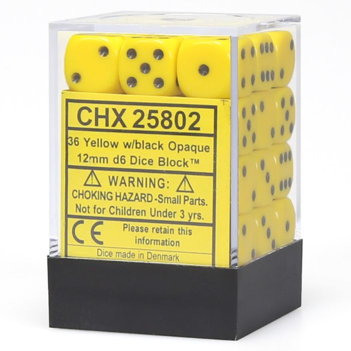 Chessex 12MM D6 Dice - Opaque  - Yellow/Black