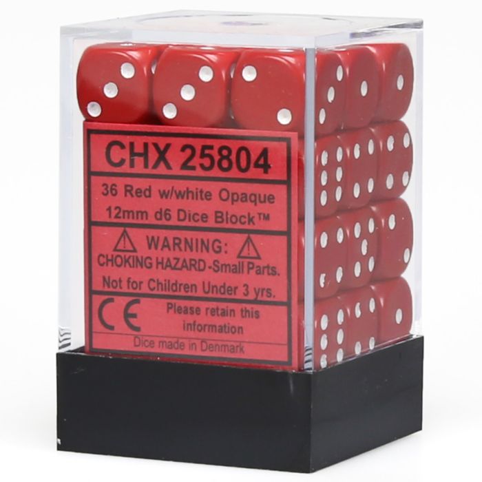 Chessex 12MM D6 Dice - Opaque - Red/White