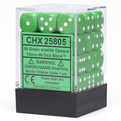 Chessex 12MM D6 Dice - Opaque - Green/White
